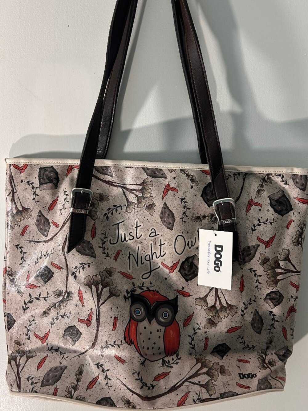 DOGO Just a Night Owl Tote Bag Vegan Leather Woodland Forest - NWT
